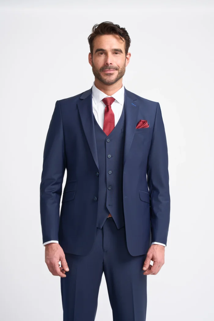 Men's Suit Navy Blue 3 Piece Tailored Fit Formal Wedding Dress - Image 1
