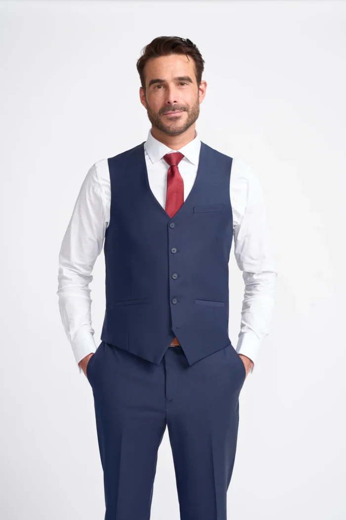 Men's Suit Navy Blue 3 Piece Tailored Fit Formal Wedding Dress - Image 3