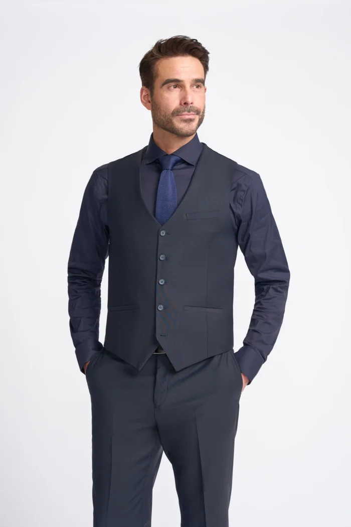 Men's Suit Dark Navy 3 Piece Tailored Fit Formal Wedding Dress - Image 3