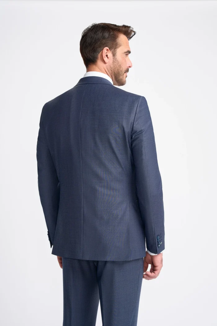 Men's Suit Navy Check 3 Piece Tailored Fit Formal Wedding Dress - Image 8