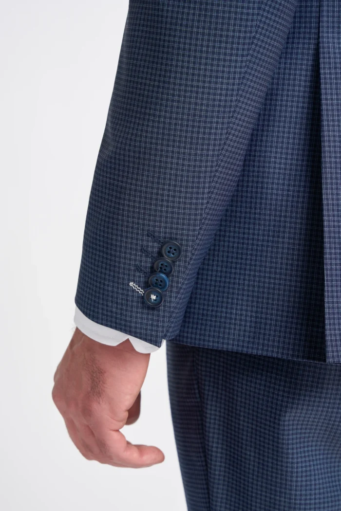 Men's Suit Navy Check 3 Piece Tailored Fit Formal Wedding Dress - Image 7