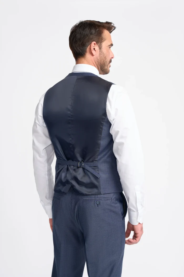 Men's Suit Navy Check 3 Piece Tailored Fit Formal Wedding Dress - Image 4