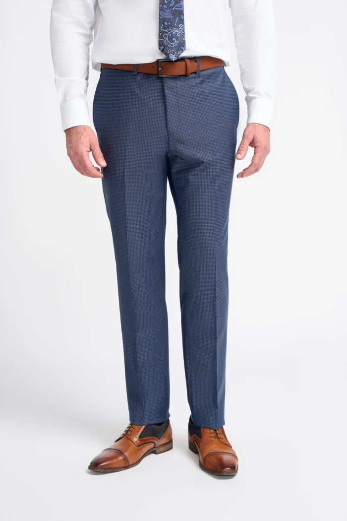 Men's Suit Navy Check 3 Piece Tailored Fit Formal Wedding Dress - Image 5