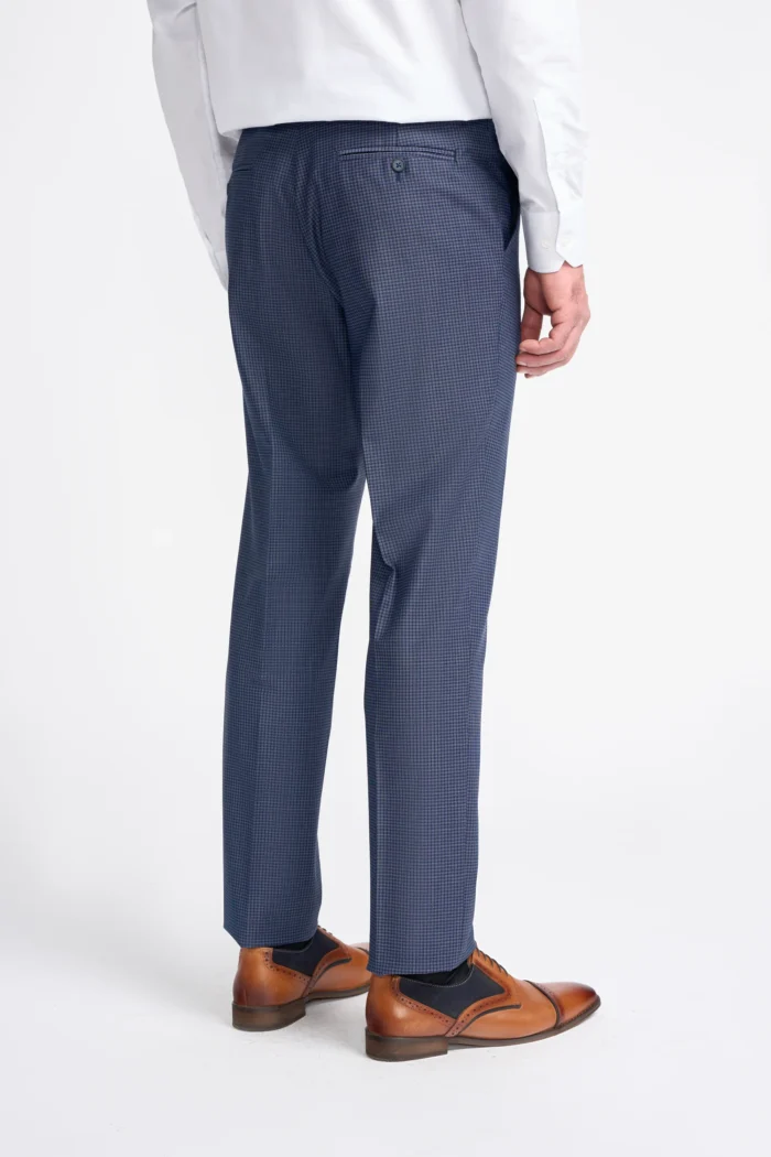 Men's Suit Navy Check 3 Piece Tailored Fit Formal Wedding Dress - Image 6