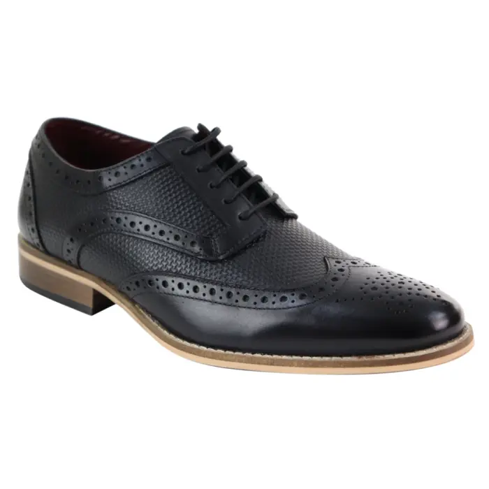 Mens Leather Brogue Shoes Oxford Laced 1920s Gatsby Brown Black Peaky Blinders - Image 2