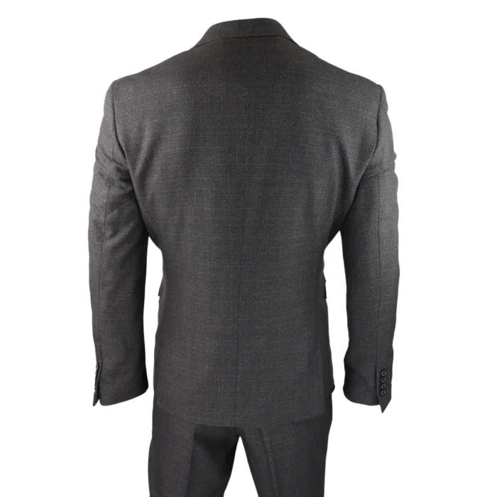 Mens 3 Piece Check Suit Tweed Black Brown Tailored Fit Wedding Peaky Classic - Image 6