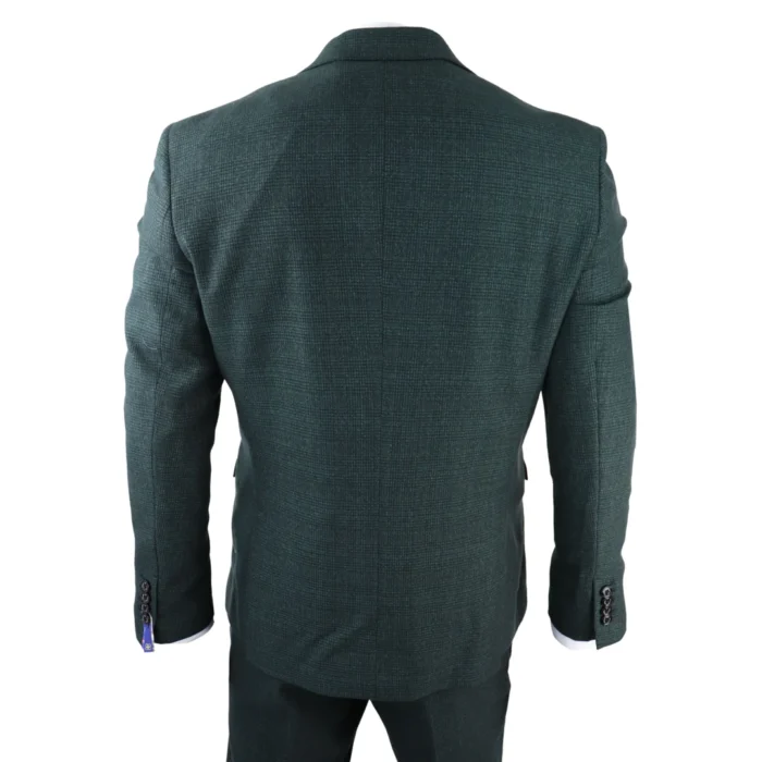 Mens 3 Piece Check Suit Tweed Olive Green Tailored Fit Wedding Peaky Classic - Image 6