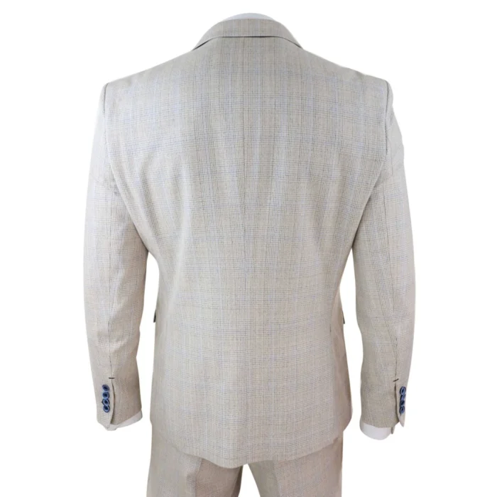 Mens 3 Piece Suit Tweed Cream Black Tailored Fit Wedding Classic - Image 6