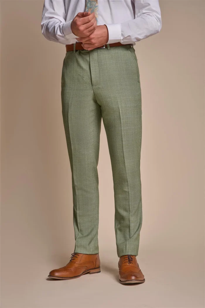 Men's Suit Sage Green 3 Piece Checked Tailored Fit Formal Dress - Image 5