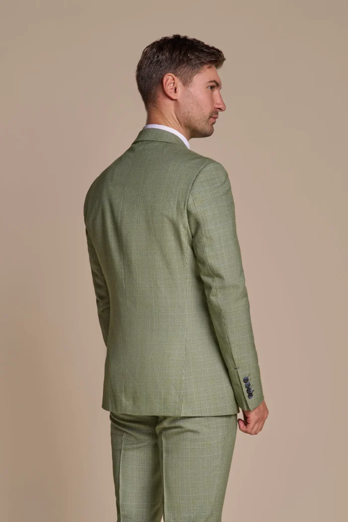 Men's Suit Sage Green 3 Piece Checked Tailored Fit Formal Dress - Image 7