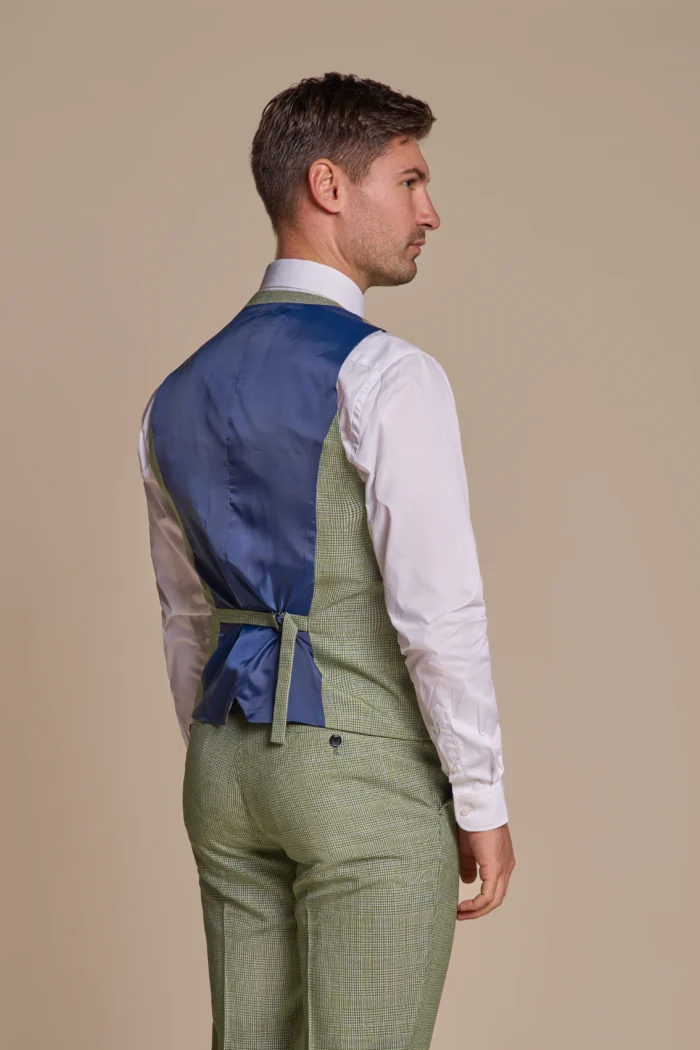 Men's Suit Sage Green 3 Piece Checked Tailored Fit Formal Dress - Image 4