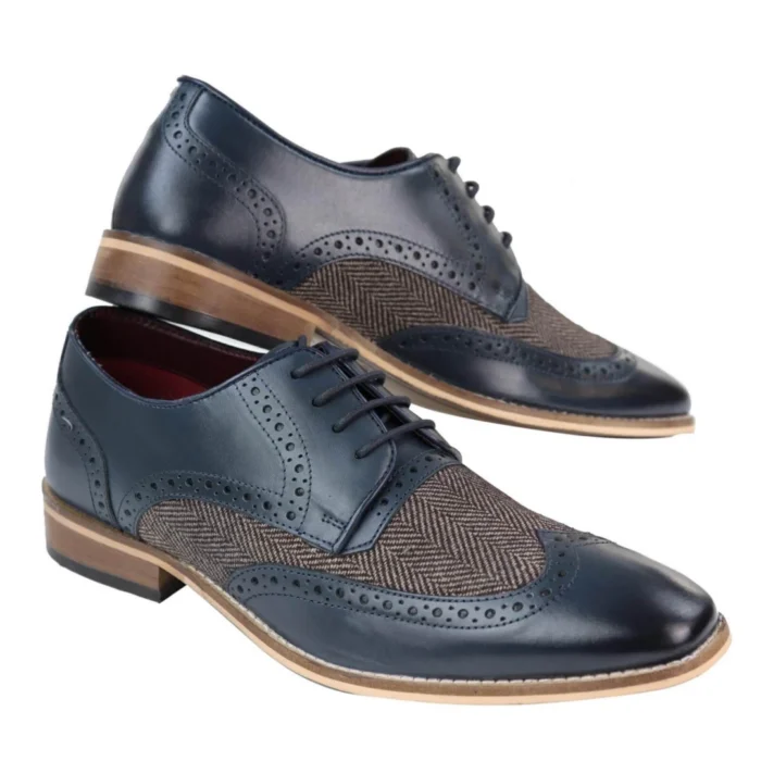 Mens Leather Gatsby Brogues Tweed Lace Shoes 1920s Peaky Blinders Classic - Image 3