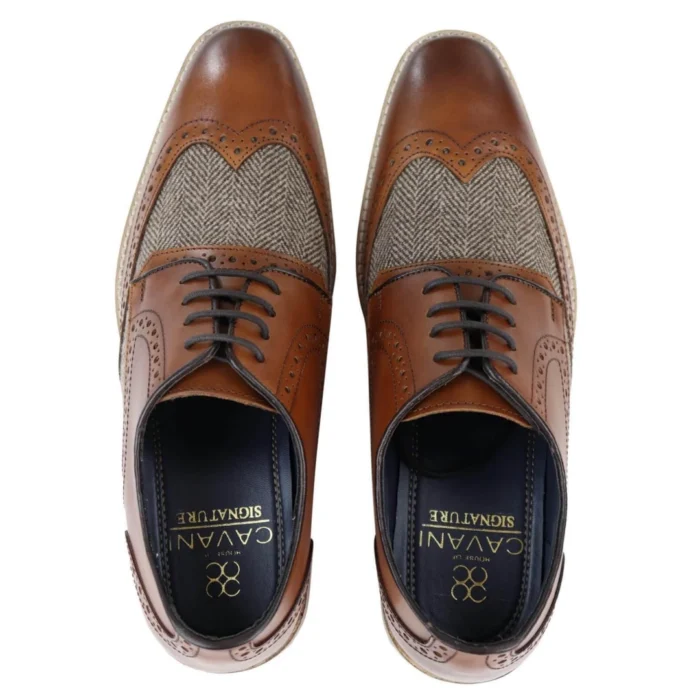 Mens Leather Gatsby Brogues Tweed Lace Shoes 1920s Peaky Blinders Classic - Image 8
