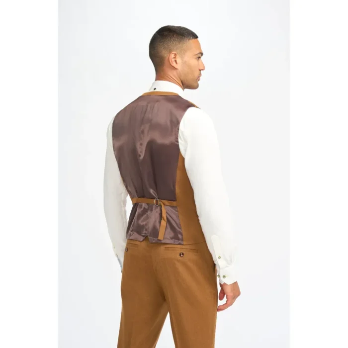 Men's Suit Camel Brown 3 Piece Wool Tailored Fit Formal Dress - Image 4