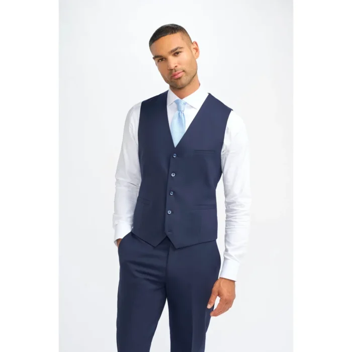 Men's Suit Navy Blue 3 Piece Wool Tailored Fit Formal Dress - Image 3