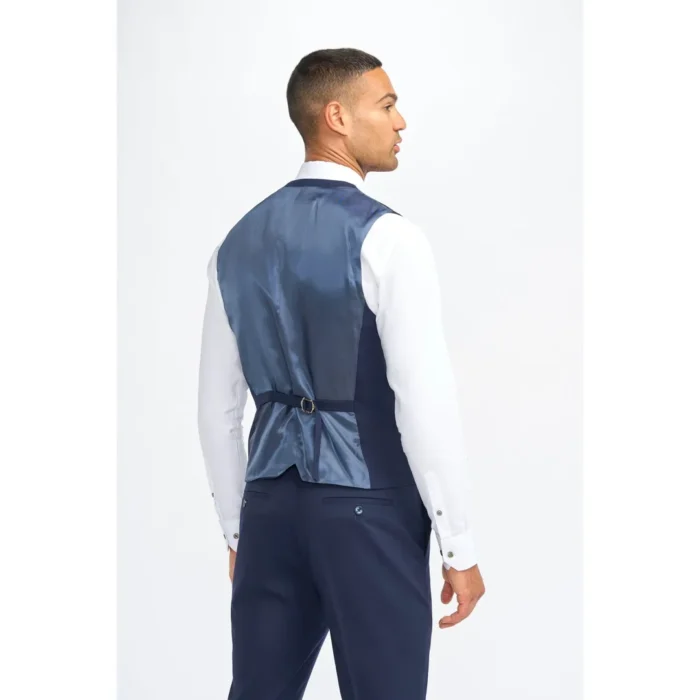 Men's Suit Navy Blue 3 Piece Wool Tailored Fit Formal Dress - Image 4