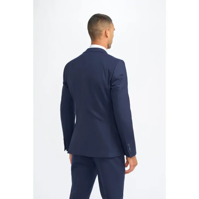 Men's Suit Navy Blue 3 Piece Wool Tailored Fit Formal Dress - Image 7