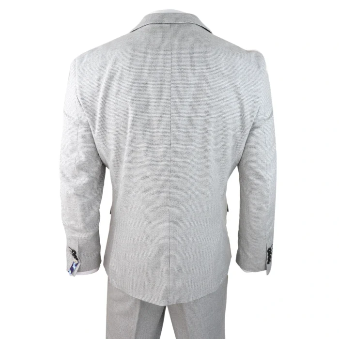 Mens 3 Piece Light Grey Black Check Suit Tailored Fit Retro Vintage Classic Smart - Image 6
