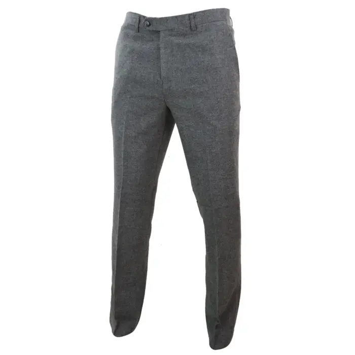 Mens Trousers Wool Herringbone Tweed Dark Grey Formal Classic 1920s Tailored Fit - Image 2