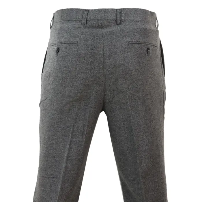 Mens Trousers Wool Herringbone Tweed Dark Grey Formal Classic 1920s Tailored Fit - Image 4