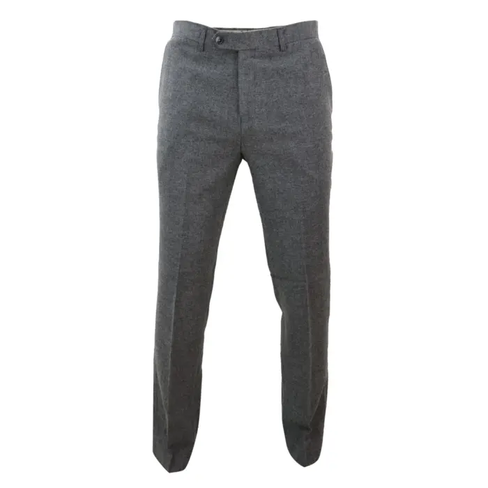 Mens Trousers Wool Herringbone Tweed Dark Grey Formal Classic 1920s Tailored Fit - Image 1