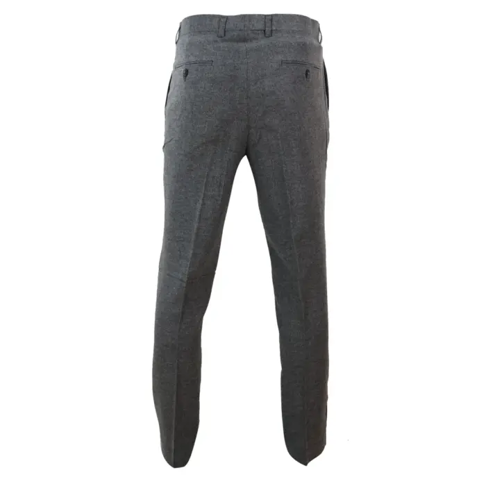 Mens Trousers Wool Herringbone Tweed Dark Grey Formal Classic 1920s Tailored Fit - Image 3