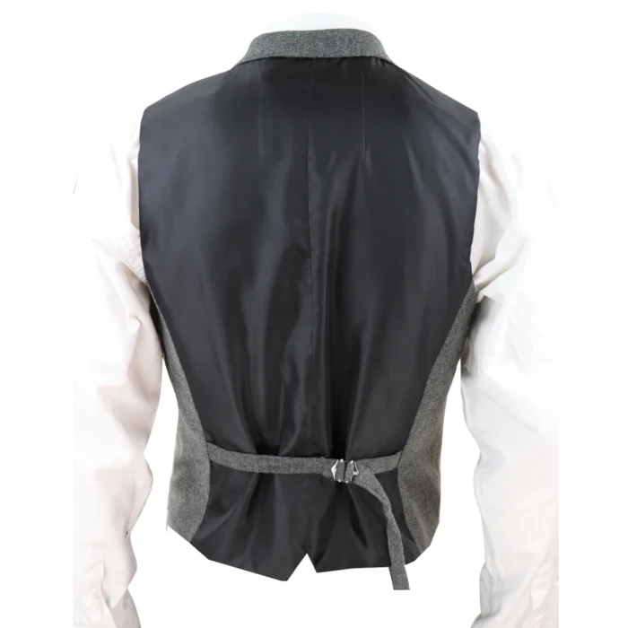 Mens Waistcoat Wool Herringbone Tweed Dark Grey Formal Classic 1920s Tailored - Image 3
