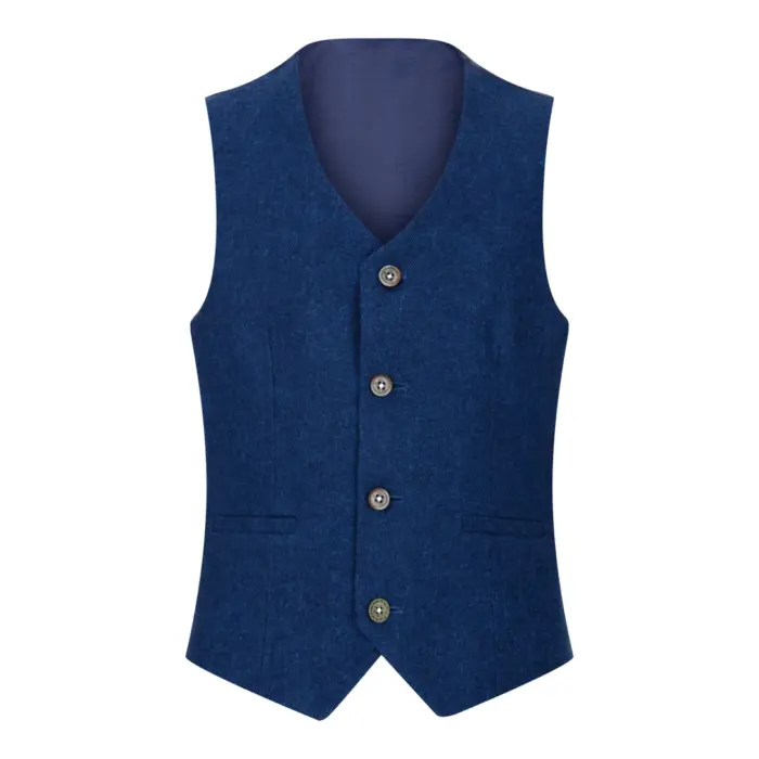 Boys 3 Piece Wool Suit Blue Tweed Vintage 1920s Classic 4 Pocket Waistcoat - Image 7