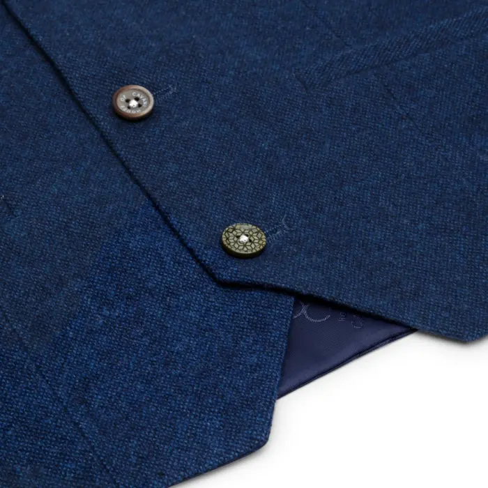 Boys 3 Piece Wool Suit Blue Tweed Vintage 1920s Classic 4 Pocket Waistcoat - Image 3