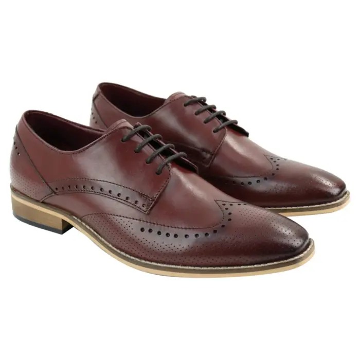 Mens Smart Casual Real Leather Office Work Wedding Shoes Laced Simple Brogues - Image 11
