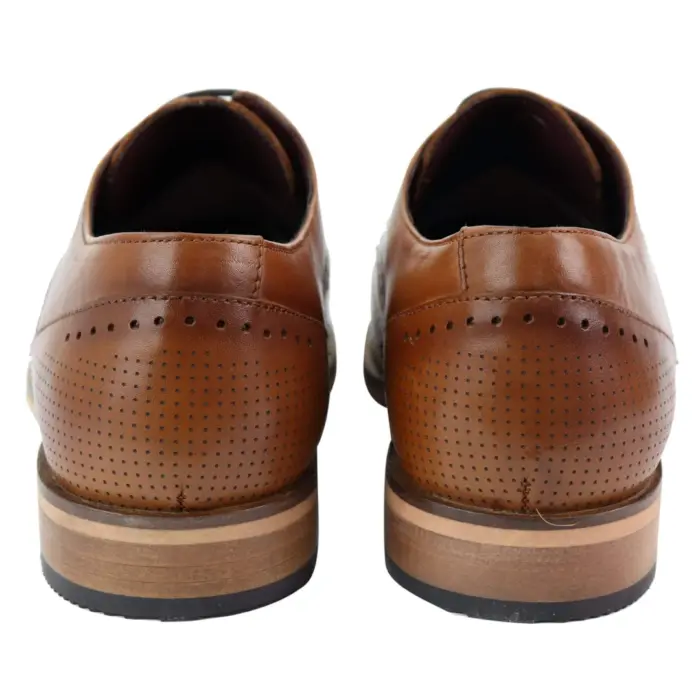 Mens Smart Casual Real Leather Office Work Wedding Shoes Laced Simple Brogues - Image 6