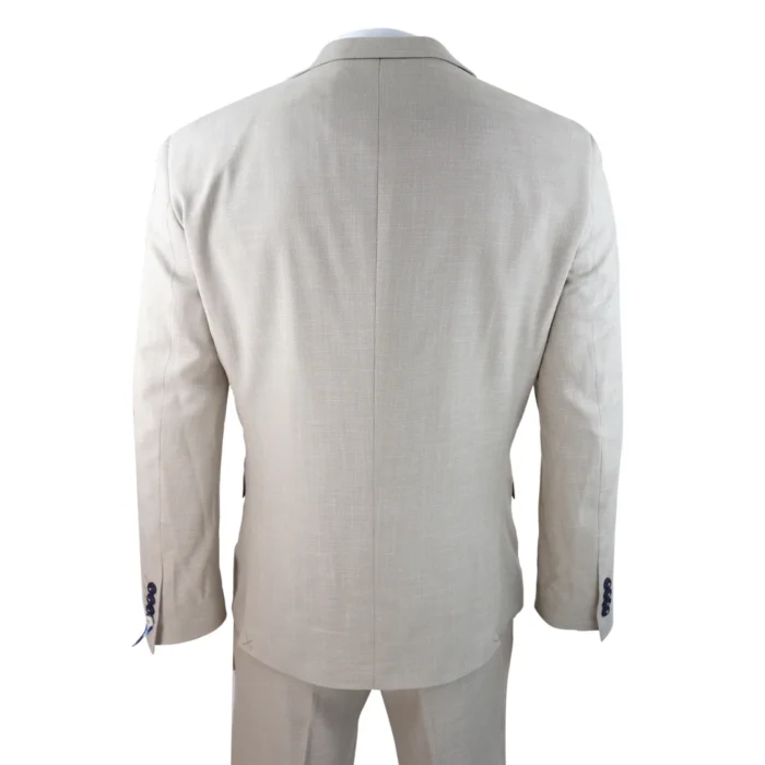 Mens 3 Piece Suit Linen Beige Cream 2 Button Tailored Fit Classic Retro - Image 6