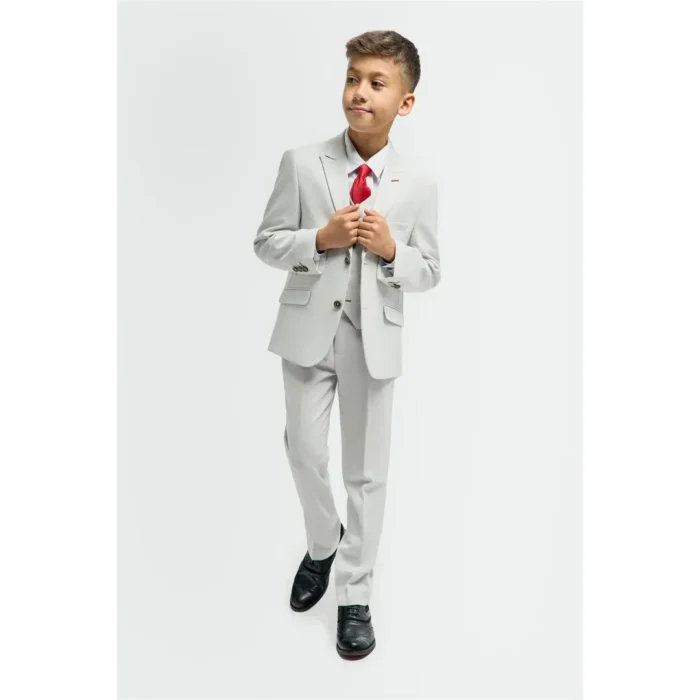Boys Suit 3 Piece Grey Tailored Fit Wedding Formal Outfit - Image 2