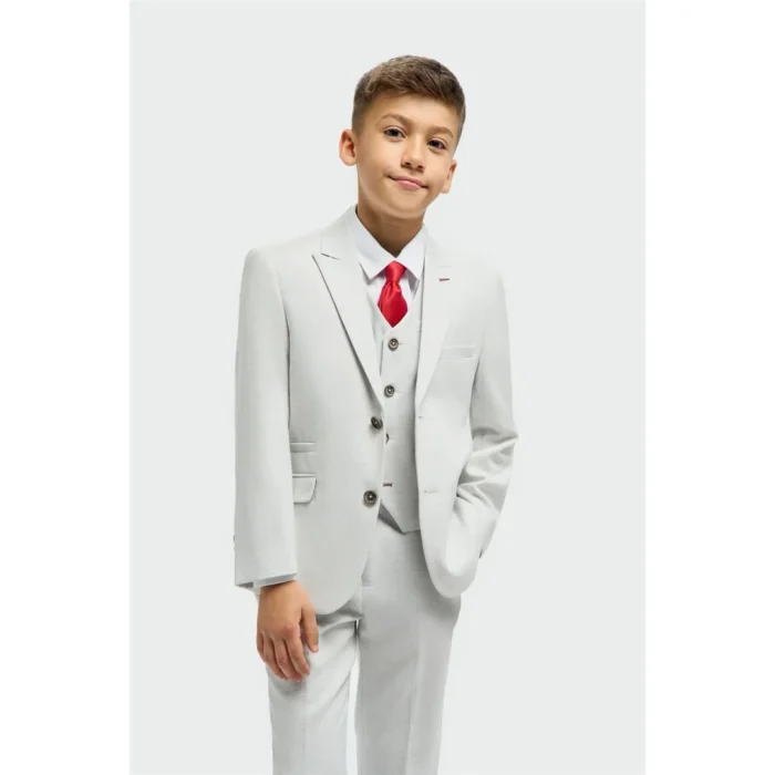 Boys Suit 3 Piece Grey Tailored Fit Wedding Formal Outfit - Image 1