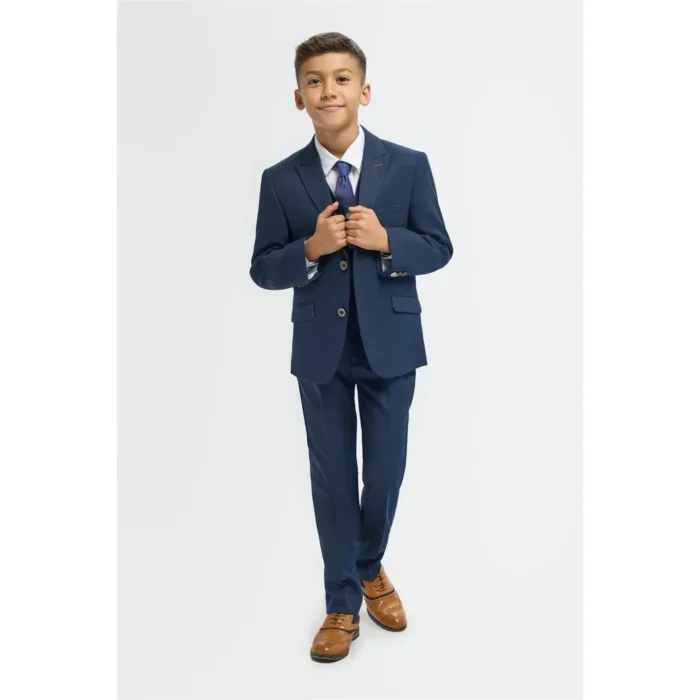 Boys Suit 3 Piece Navy Tailored Fit Wedding Formal Outfit - Image 2