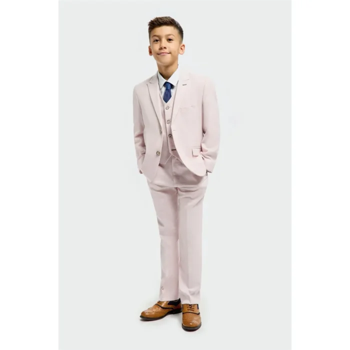 Boys Suit 3 Piece Pink Tailored Fit Wedding Formal Outfit - Image 2