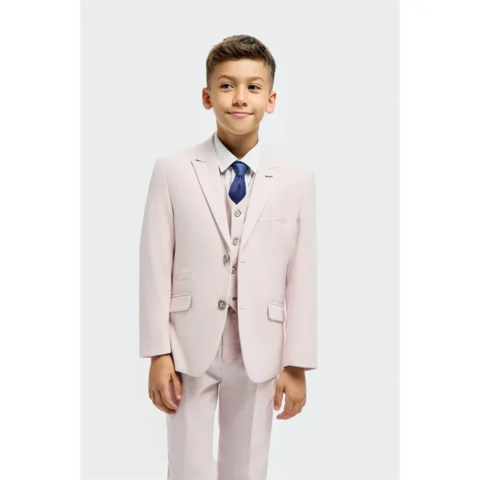 Boys Suit 3 Piece Pink Tailored Fit Wedding Formal Outfit - Image 1