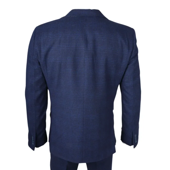 Men's Suit 3 Piece Navy Blue Checkered Tailored Fit Classic Formal Dress - Image 6