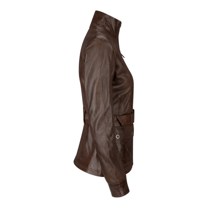 Ladies Women Real Leather Military Chinese Collar Slim Fit Black Jacket - Image 6