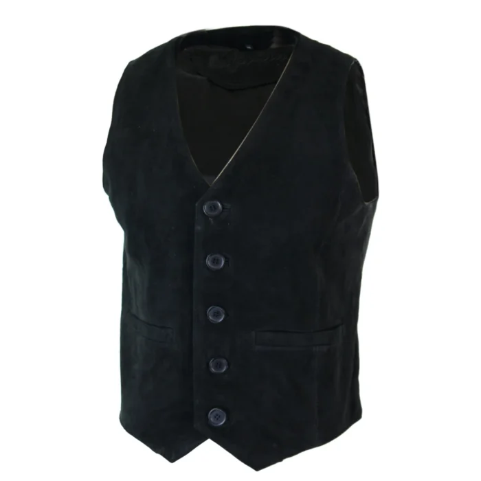 Mens Waistcoat Gilet Real Genuine Suede Leather Retro Vintage Western Vest - Image 2