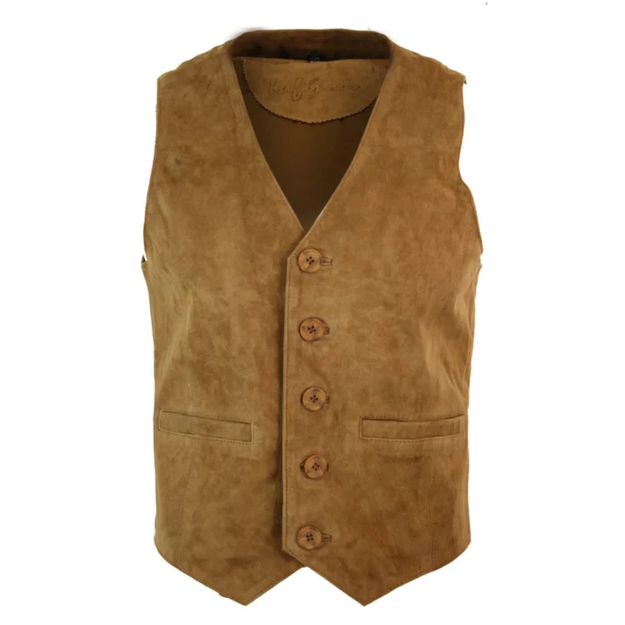 Mens Waistcoat Gilet Real Genuine Suede Leather Retro Vintage Western Vest - Image 7