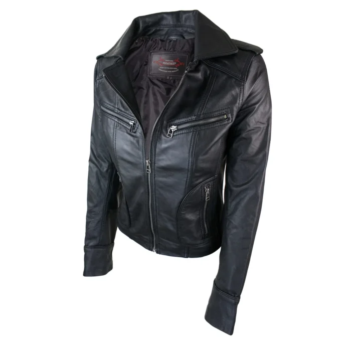 Ladies Real Leather Yellow Biker Style Fashion Jacket - Image 3