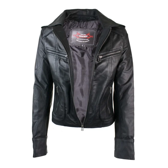 Ladies Real Leather Yellow Biker Style Fashion Jacket - Image 4
