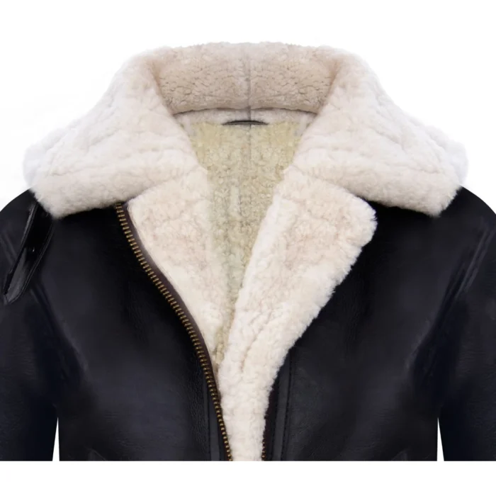 Ladies Aviator White Brown Hooded Real Shearling Sheepskin Leather Jacket - Image 4