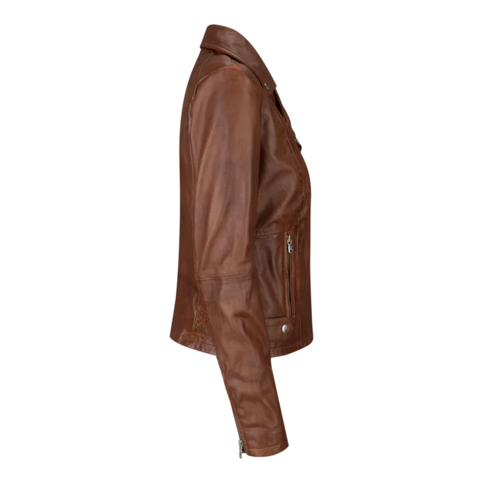 Brando Ladies Women Timber Brown Classic Biker Style Leather Jacket - Image 2