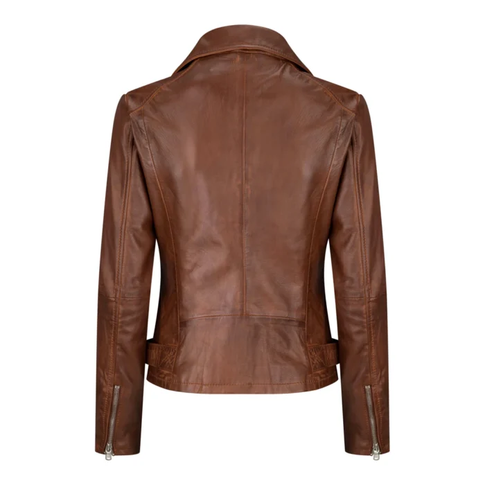 Brando Ladies Women Timber Brown Classic Biker Style Leather Jacket - Image 3