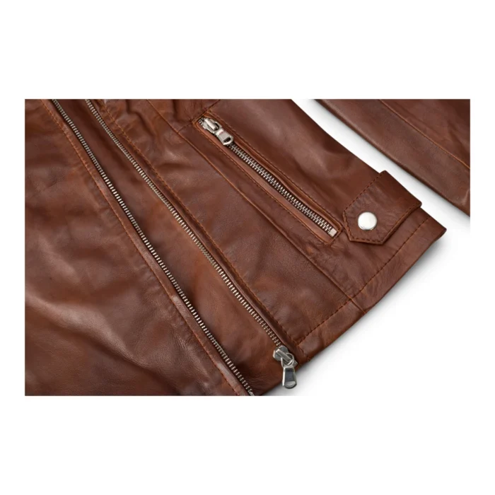 Brando Ladies Women Timber Brown Classic Biker Style Leather Jacket - Image 4