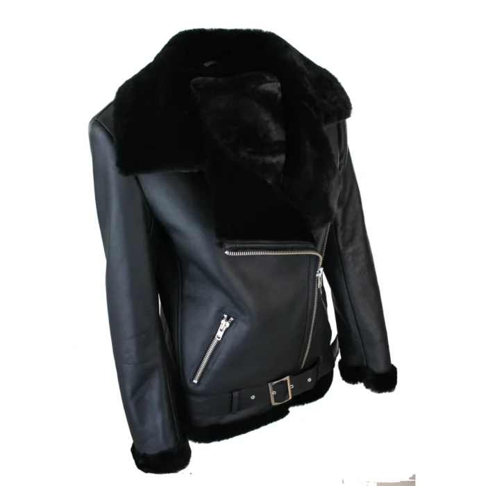 Womens Shearling Sheepskin Flying Jacket Soft Brown Wool & Sealed Leather Outer - Image 5
