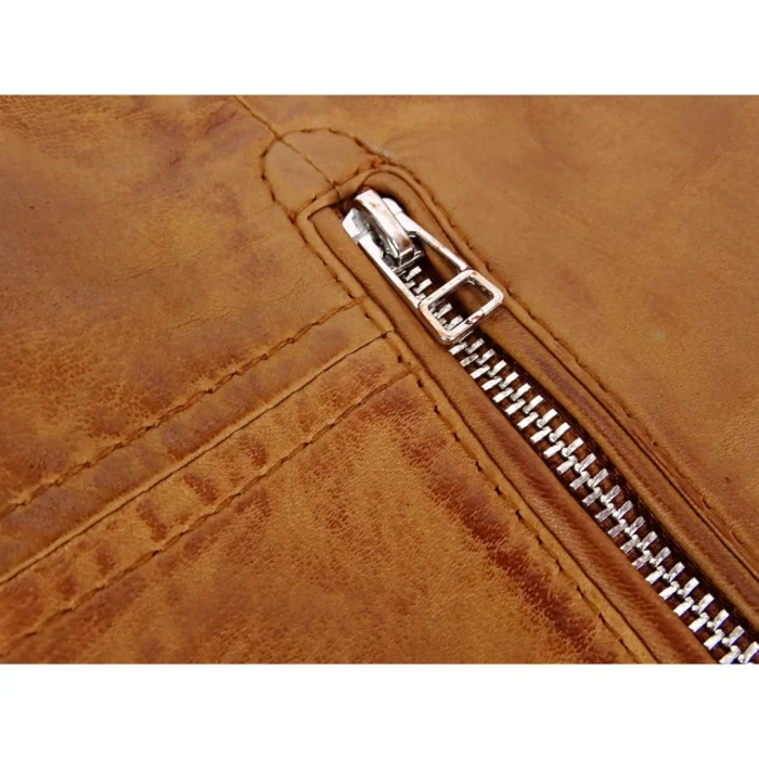 Infinity Ladies Retro BRANDO Tan Biker Retro Casual Soft Nappa Leather Jacket - Image 4