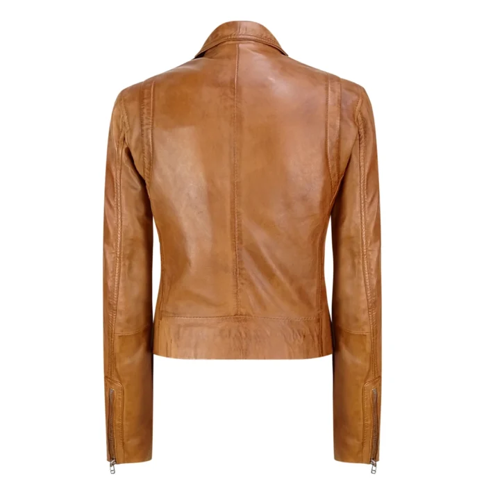 Infinity Ladies Retro BRANDO Tan Biker Retro Casual Soft Nappa Leather Jacket - Image 3